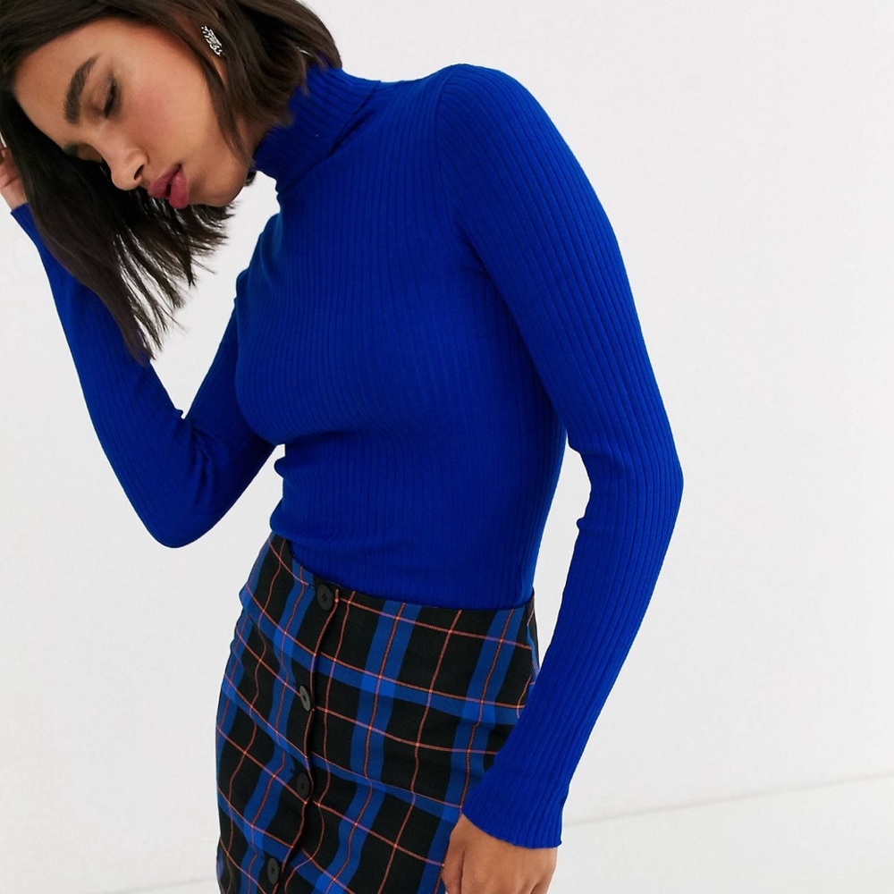Cobalt Blue ribbed turtleneck sweater